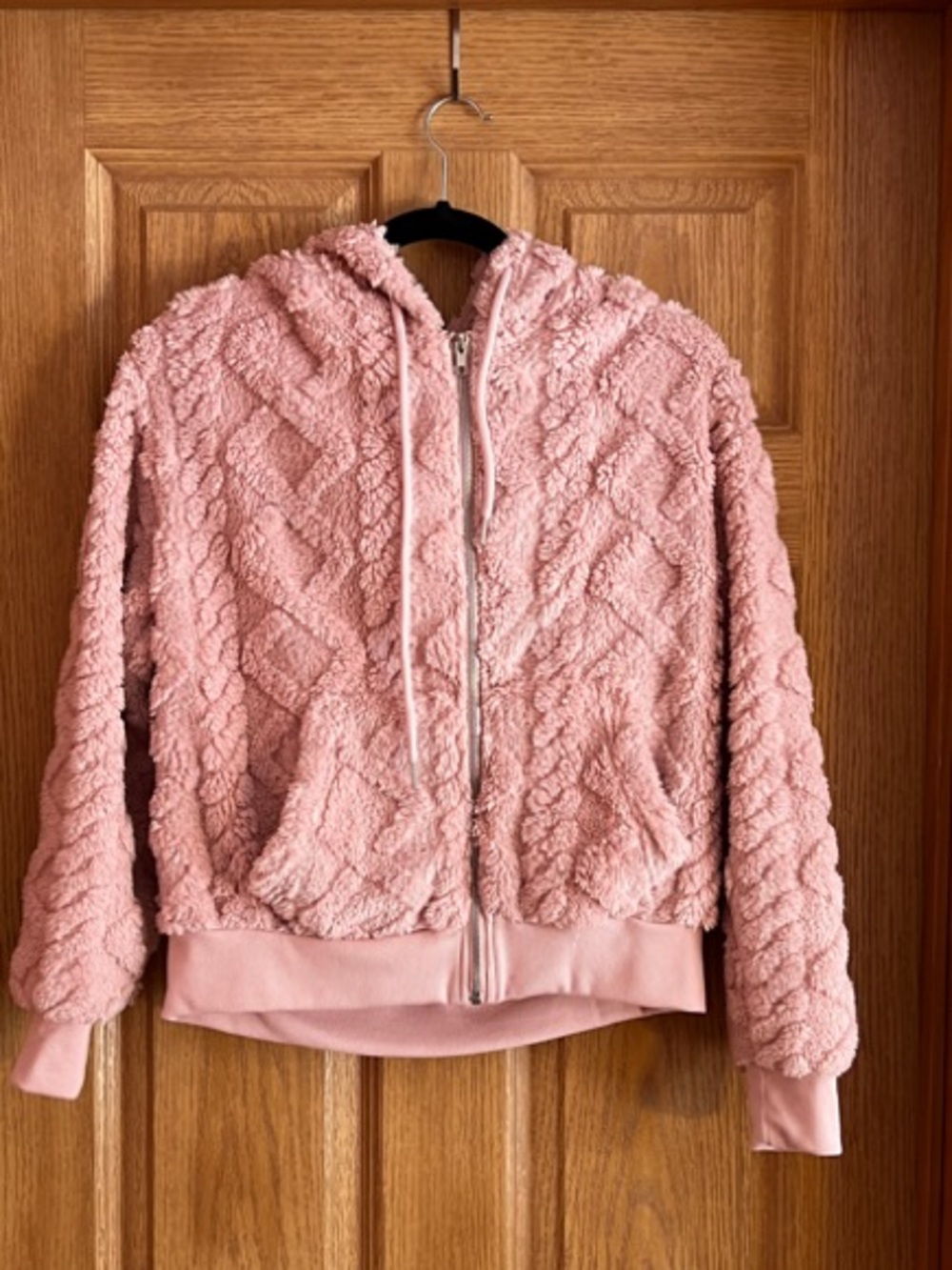 Madden Girl Plush Pink Hooded Zip-Up Jacket